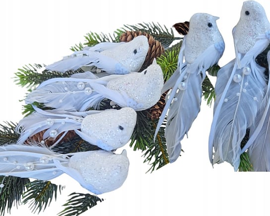 Ptaszki Ptaki Na Choinkę 16Cm Dekoracja Świątezna Białe Pióra 6Szt Inna marka