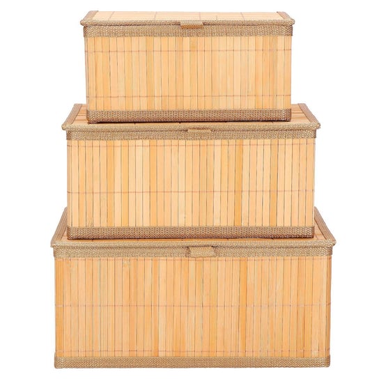 Pudełka bambusowe na bizuterie, kosmetyki zestaw 3 organizerów bambusowych jasno brązowe Springos