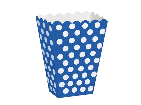 Pudełka na popcorn niebieskie granatowe w białe kropki, 8 szt. Congee