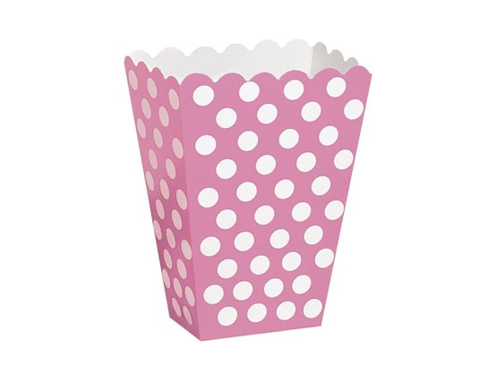 Pudełka na popcorn różowe w białe kropki, 8 szt. Unique
