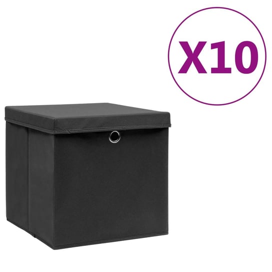 Pudełka z pokrywami, 10 szt., 28x28x28 cm, czarne vidaXL
