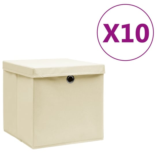 Pudełka z pokrywami, 10 szt., 28x28x28 cm, kremowe vidaXL