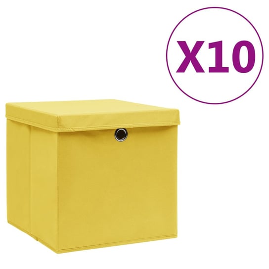 Pudełka z pokrywami, 10 szt., 28x28x28 cm, żółte vidaXL