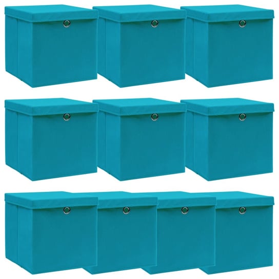 Pudełka z pokrywami, 10 szt., błękitne, 32x32x32 cm, tkanina vidaXL