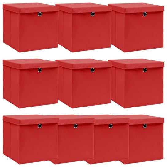 Pudełka z pokrywami, 10 szt., czerwone, 32x32x32 cm, tkanina vidaXL