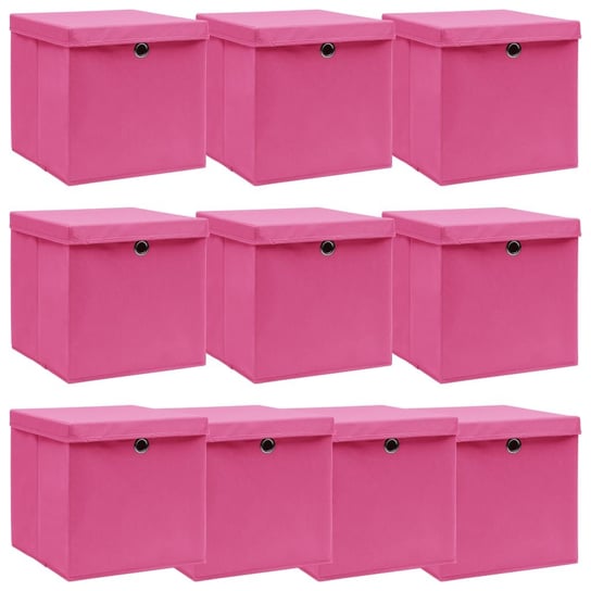 Pudełka z pokrywami, 10 szt., różowe, 32x32x32 cm, tkanina vidaXL