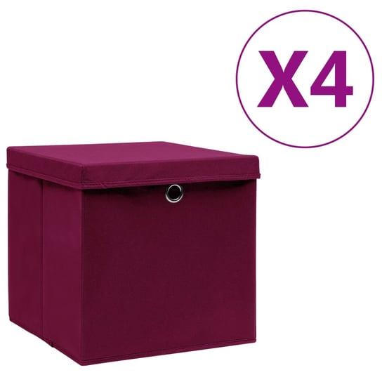 Pudełka z pokrywami, 4 szt., 28x28x28 cm, ciemnoczerwone vidaXL