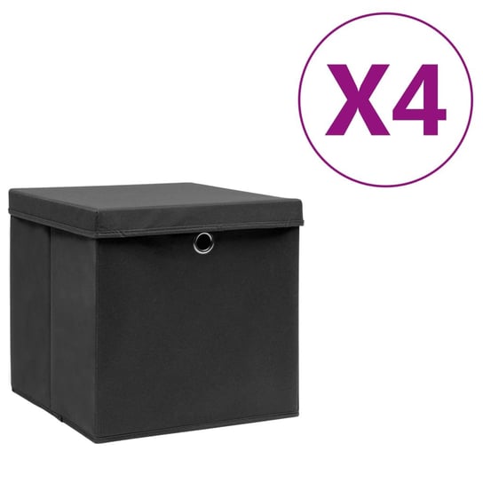 Pudełka z pokrywami, 4 szt., 28x28x28 cm, czarne vidaXL