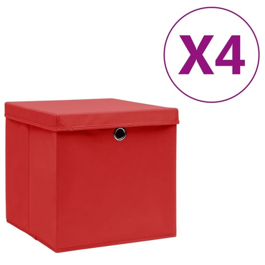 Pudełka z pokrywami, 4 szt., 28x28x28 cm, czerwone vidaXL