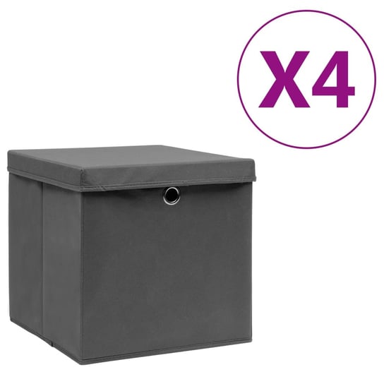 Pudełka z pokrywami, 4 szt., 28x28x28 cm, szare vidaXL