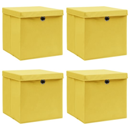Pudełka z pokrywami, 4 szt., żółte, 32x32x32 cm, tkanina vidaXL
