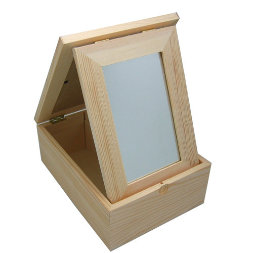 Pudełko drewniane z ramką i lusterkiem Basic