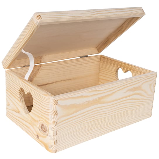 Pudełko drewniane z uchwytami w serca 30x20x14 cm skrzynka z drewna do przechowywania narzędzi, zabawek, na prezent Inna marka