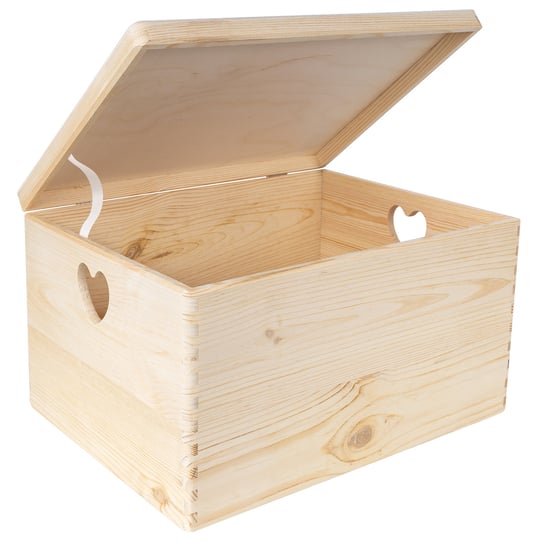 Pudełko drewniane z uchwytami w serca, 40x30x24 cm, skrzynka z drewna do przechowywania zabawek, na prezent Inna marka