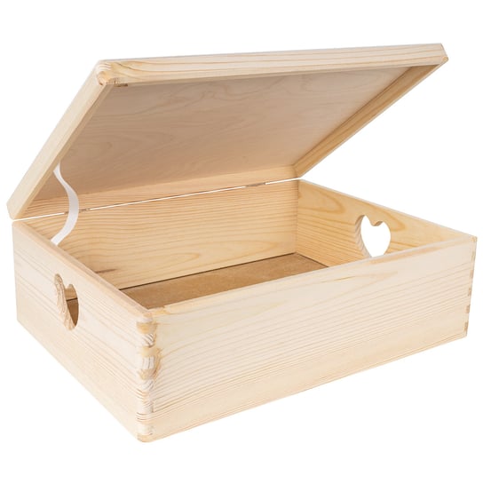 Pudełko drewniane z uchwytami w serca i pokrywą 40x30x14 cm skrzynka z drewna na prezent, do przechowywania zabawek, narzędzi Inna marka