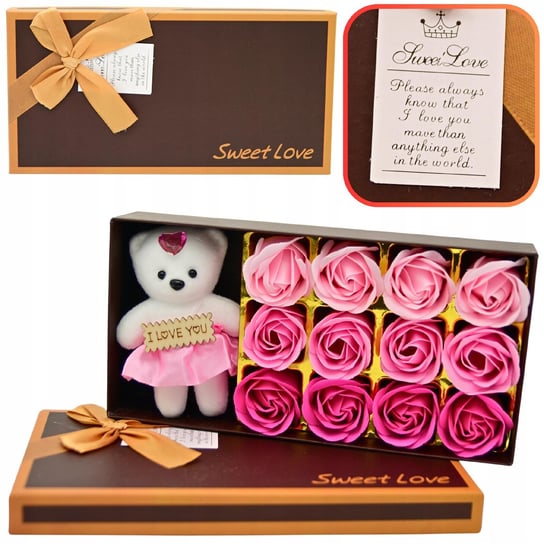 Pudełko Flower Box Mydlany Kwiatowy Kwiaty Mydlane Róże + Bały Miś Inna marka