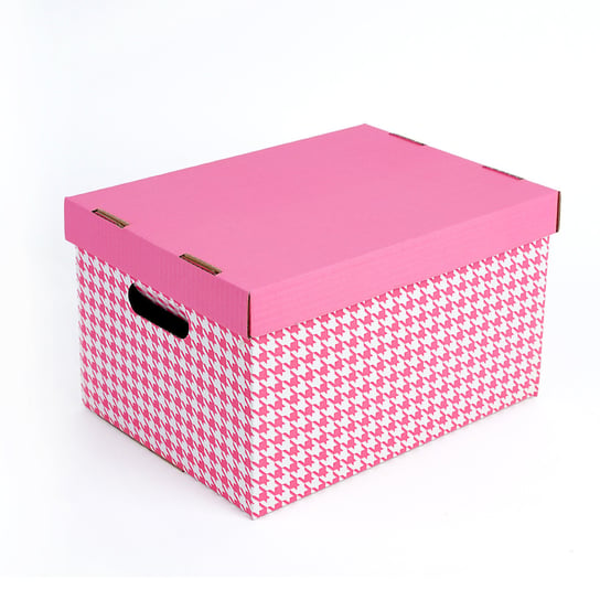 Pudełko Karton Z Wiekiem Różowe Pepitka 35X26X21cm Siima