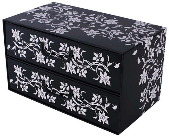 Pudełko kartonowe MISS SPACE, 2 szuflady, Kwiaty, czarne, 25x44x25 cm Miss space