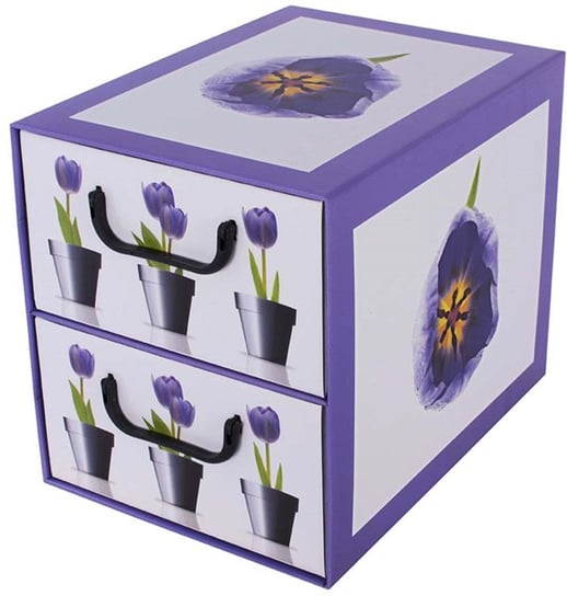 Pudełko kartonowe MISS SPACE, 2 szuflady, Tulipany, fioletowe, 35,5x25,5x29 cm Miss space
