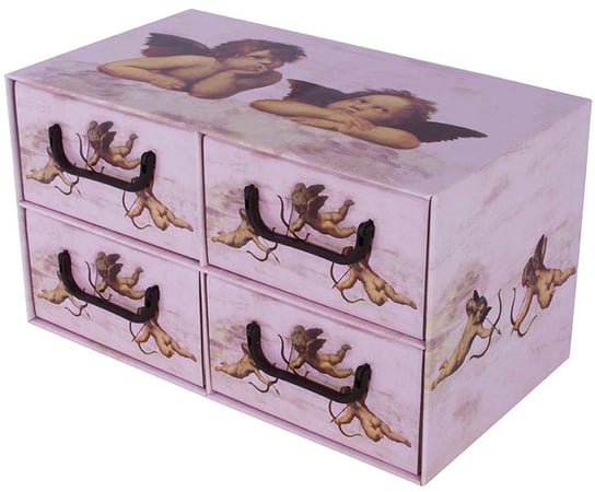 Pudełko kartonowe MISS SPACE, 4 szuflady, Aniołki, różowe, 25x44x25 cm Miss space