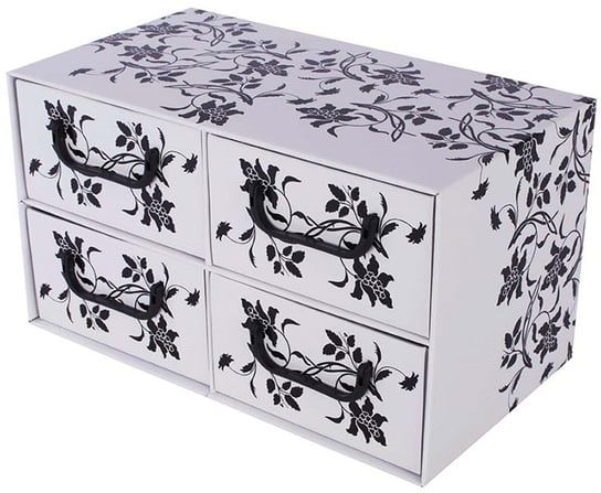 Pudełko kartonowe MISS SPACE, 4 szuflady, Kwiaty, białe, 25x44x25 cm Miss space