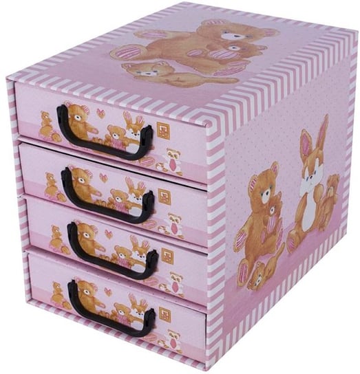 Pudełko kartonowe MISS SPACE, 4 szuflady, Misie, różowe, 29x35,5x25,5 cm Miss space