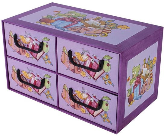 Pudełko kartonowe MISS SPACE, 4 szuflady, Szkoła, różowe, 25x44x25 cm Miss space