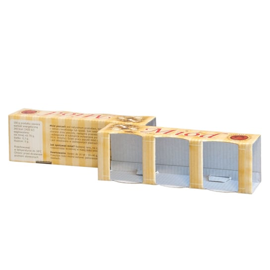 Pudełko na 3 słoiki  50g, wraz z mini etykietkami (10szt) - wzór P3B BEE&HONEY