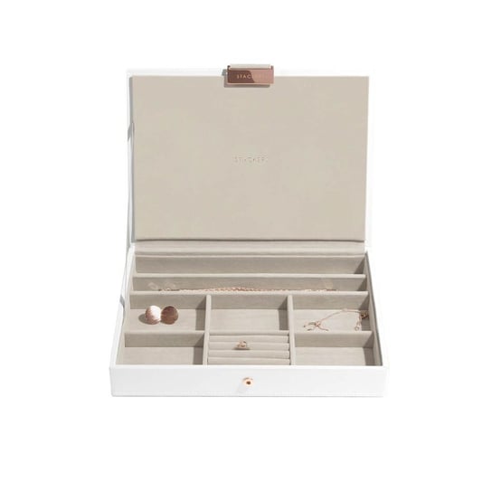 Pudełko na biżuterię z pokrywką pojedyncze (białe + różowe złoto) Classic Stackers Stackers