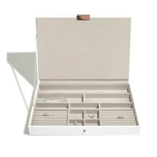Pudełko na biżuterię z pokrywką pojedyncze (białe + różowe złoto) Supersize Stackers Stackers