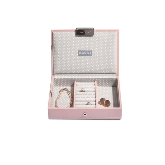 Pudełko na biżuterię z pokrywką (różowe + grochy) Mini Stackers Stackers
