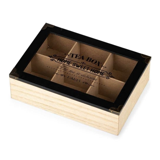 Pudełko Na Herbatę 6 Przegródek Czarne DekoracjaDomu
