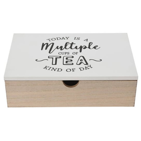 Pudełko na herbatę, drewniane, stylowy napis na pokrywie, 24 x  17 x 7 cm, białe Home Styling Collection