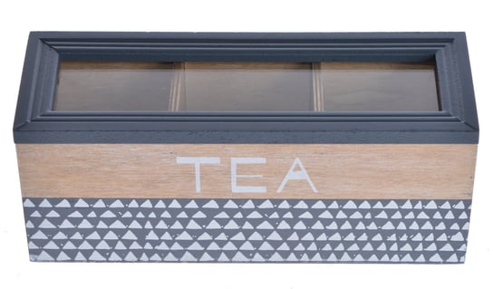 pudełko na herbatę drewniane TEA brązowo-szare Ewax