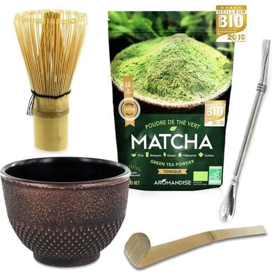 Pudełko na herbatę Matcha + trzepaczka + łyżka bambusowa + czarno-fioletowy kubek + słomka ze stali nierdzewnej z filtrem Inna marka