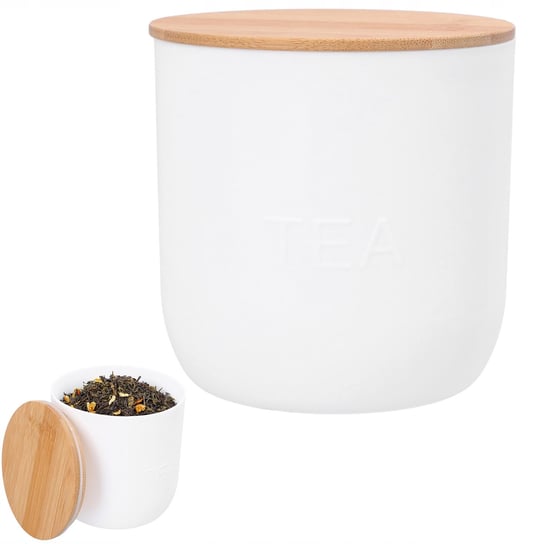 Pudełko na herbatę pojemnik organizer kuchenny duży 1l pokrywa bambus biały Nice Stuff