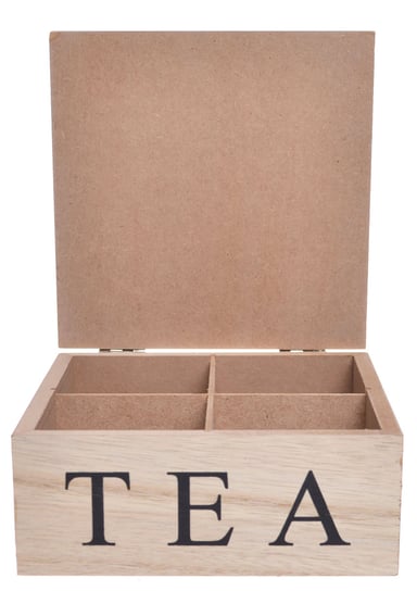 Pudełko na herbatę w szare wzory, 4 przegródki, małe, beżowe, 16x16x7 cm Ewax