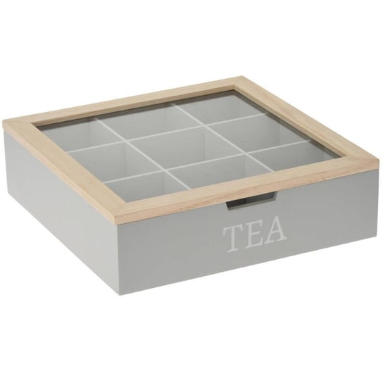 Pudełko na herbatę z napisem TEA, MDF, 24 x 24 x 7 cm, szare EH Excellent Houseware