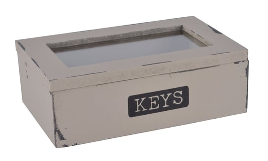 Pudełko na klucze z szybką, drewniane, beżowe, 16x10x5 cm Ewax