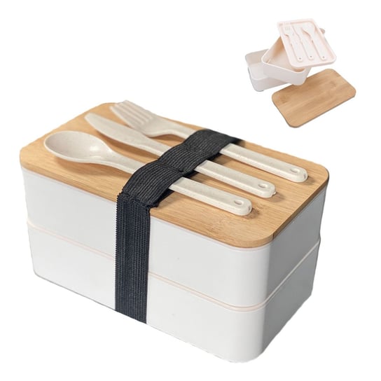 Pudełko na lunch Bento Box z 3 przegródkami i sztućcami w kolorze Białym Pojemnik na chleb Pudełko na lunch Intirilife