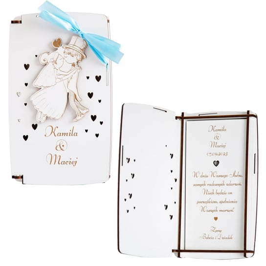 Pudełko Na Pieniądze Z Życzeniami Prezent Z Okazji Ślubu Z Grawerem Biały Inna marka