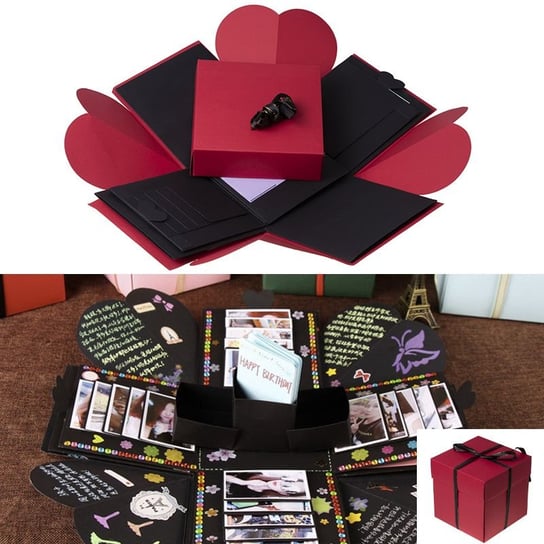 Pudełko niespodzianka ze zdjęciami na prezent DIY - Czerwone HEDO