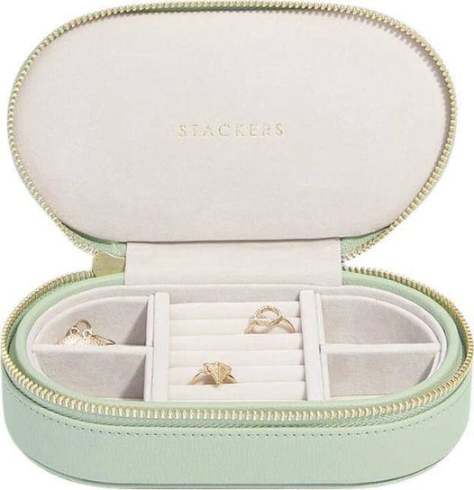 Pudełko podróżne na biżuterię Stackers Travel owalne zieleń szałwiowa Stackers