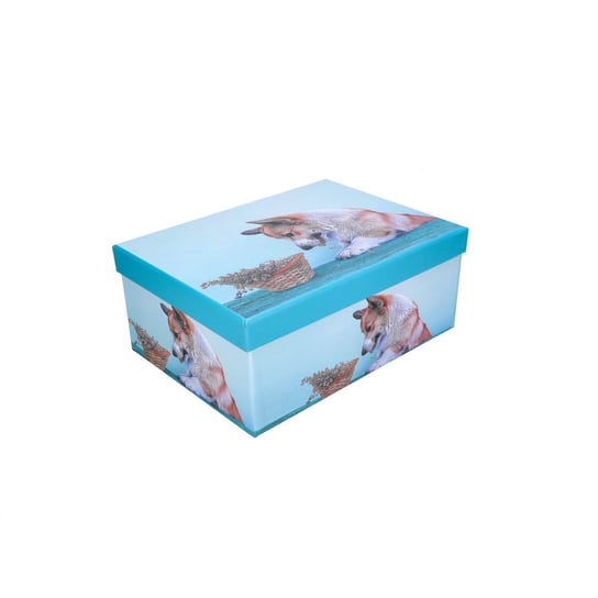 Pudełko prezentowe niebieskie z psem 25x18x10,5cm ABC