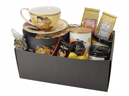 Pudełko prezentowe z filiżanką i magnesem Gustav Klimt konfitury kawa AMD Gifts