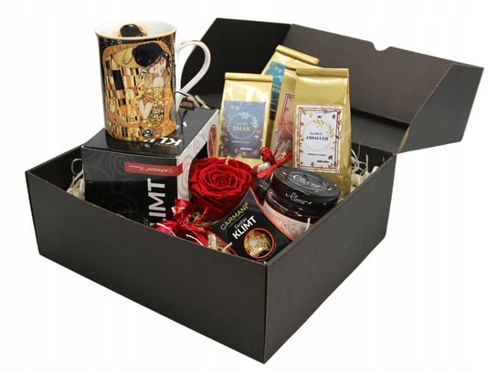 Pudełko prezentowe z kubkiem i magnesem Klimta Pocałunek róża Dzień Kobiet AMD Gifts