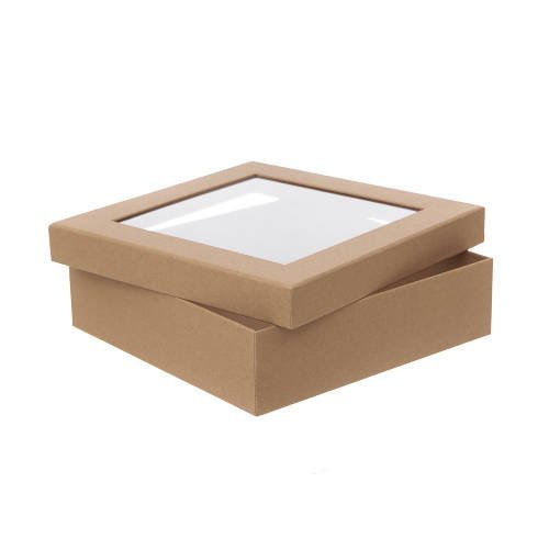 Pudełko tekturowe z okienkiem, kraft, 23,5x23,5x6,5 cm dpCraft