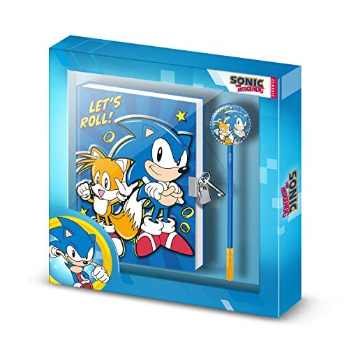 Pudełko upominkowe Sega-Sonic Lets z dziennikiem na kłódkę i modnym długopisem, niebieskie Karactermania
