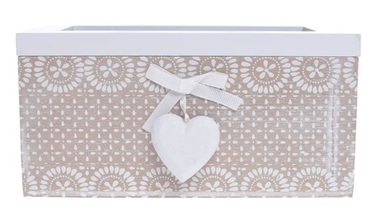 Pudełko z 2 przegródkami z sercem, drewniane, biało-beżowe, 18x10x9 cm Ewax