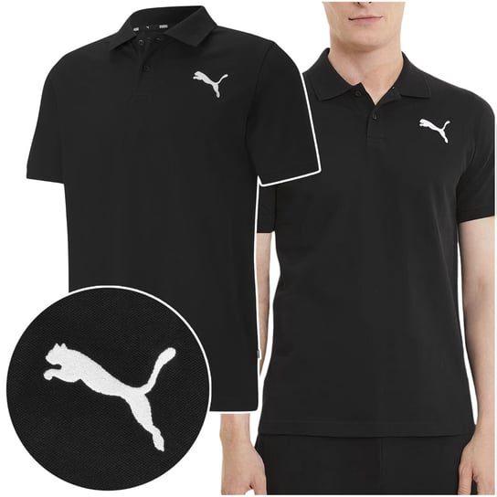 Puma Koszulka Męska Polo Czarna ESS Logo Bawełna Rozmiar L Puma